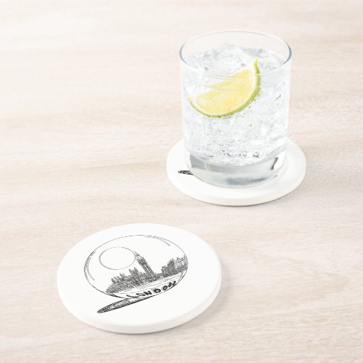 Londen in een glazen bal. zandsteen onderzetter (Zijkant)