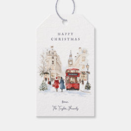 Londen Kerst Aquarel Stadsgezicht Cadeaulabel