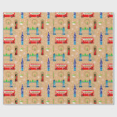 Londen Kerst Beige Patroon Achtergrond Cadeaupapier (Vlak)