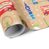 Londen Kerst Beige Patroon Achtergrond Cadeaupapier (Rol Hoek)