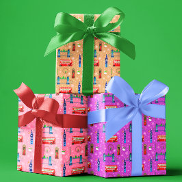 Londen Kerst Kleurrijke Patroon Achtergrond Inpakpapier Vel