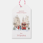 Londen Kerst Watercolor Stadsscene Cadeaulabel (Voorkant)