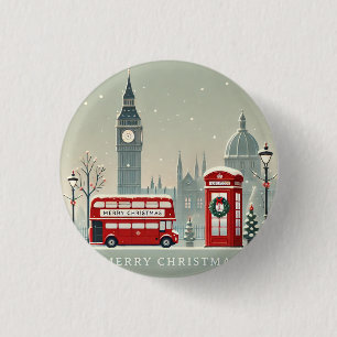 Londen Kerstmis   Big Ben & Festive Londen Ronde Button 3,2 Cm
