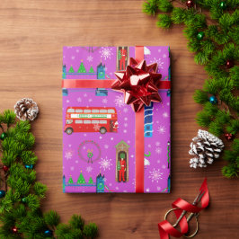 Londen Kerstmis Paarse Patroon Achtergrond Cadeaupapier
