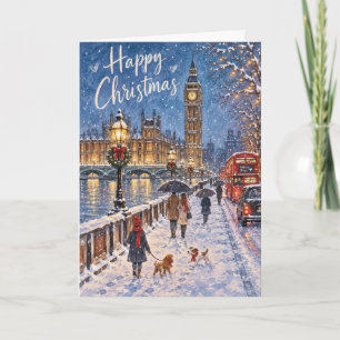 Londen Koppel Sneeuw Kerstkaart Kaart