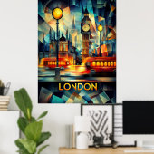 Londen kubistische nacht - moderne geometrische st poster (Thuiskantoor)