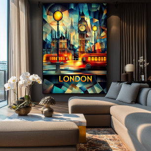 Londen kubistische nacht - moderne geometrische st poster