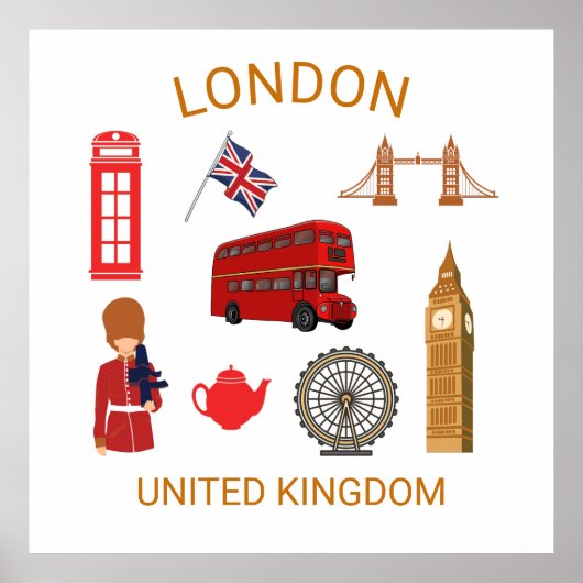 Londen Landmarks Travel-Thema Print (Voorkant)