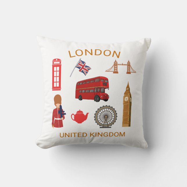 Londen Landmarks Travel-Thema Print Kussen (Voorkant)