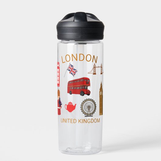 Londen Landmarks Travel-Thema Print Waterfles (Voorkant)