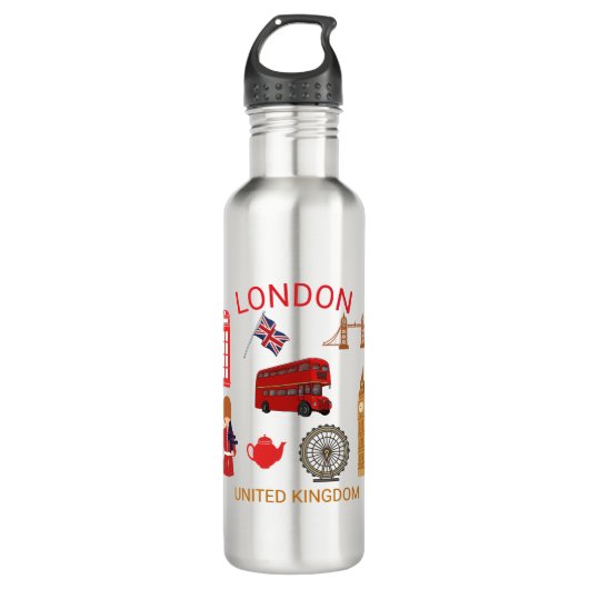 Londen Landmarks Travel-Thema Print Waterfles (Voorkant)