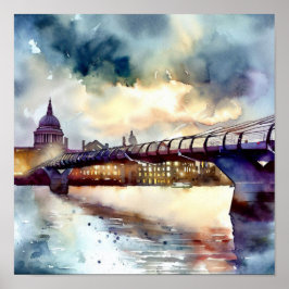 Londen- London's Millennium Bridge (A), Waterverf Poster