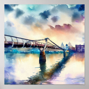 Londen- London's Millennium Bridge (B), Waterverf Poster
