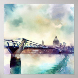 Londen- London's Millennium Bridge (D), Waterverf Poster