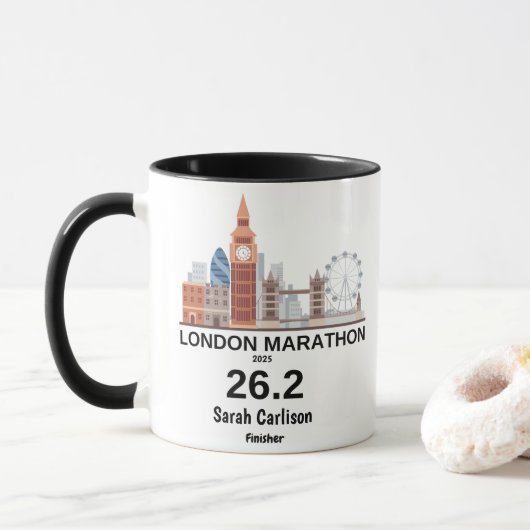 Londen Marathon Finisher Gepersonaliseerd hardloop Mok (Met donut)