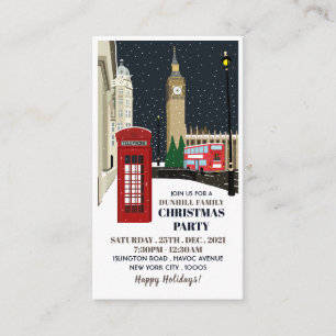 Londen met Kerstmis, Kerstfeest Ticket Uitnodiging Informatiekaartje