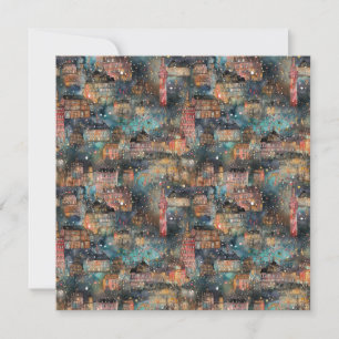 Londen met Kerstmis & Nieuwjaar in Waterverf Feestdagenkaart