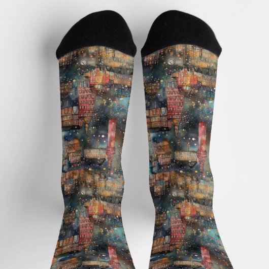 Londen met Kerstmis & Oud en Nieuw in waterverf Sokken (Top)