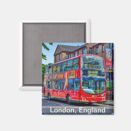 Londen naar Lewisham Red Double-decker Bus UK Magneet (Voorkant / Achterkant)