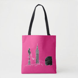 Londen Neon Moderne Pop Art Schets Zwart Cool Tote Bag