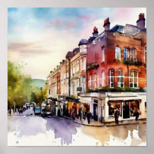 Londen- Notting Hill (C), Waterverf Poster