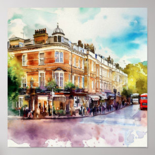 Londen- Notting Hill (D), Waterverf Poster