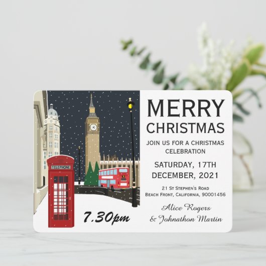 Londen op kerst Uitnodiging (Staand voorkant)