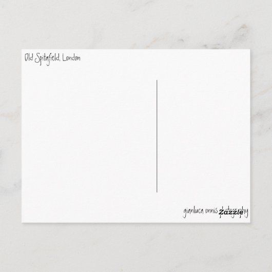 Londen, oude spitafield briefkaart (Achterkant)