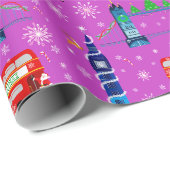 Londen Paarse Patroon Achtergrond Cadeaupapier (Rol Hoek)