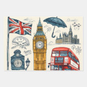 Londen Patroon Big Ben Londen Bus Union Jack Vlag Inpakpapier Vel (Voorkant 2)