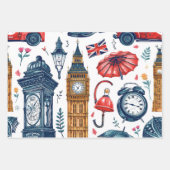 Londen Patroon Big Ben Londen Bus Union Jack Vlag Inpakpapier Vel (Voorkant)