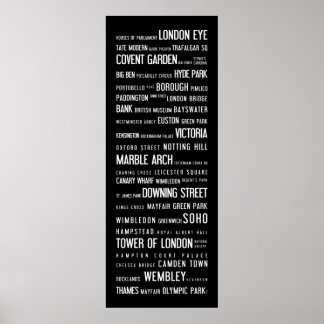Londen populaire plaatsen op een typografisch post poster