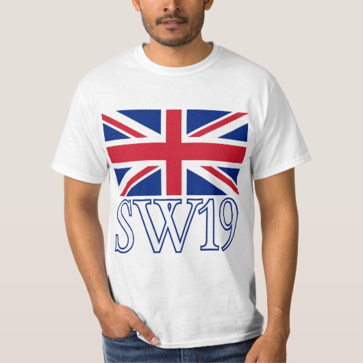 Londen Postcode SW19 met Union Jack T-shirt (Voorkant)