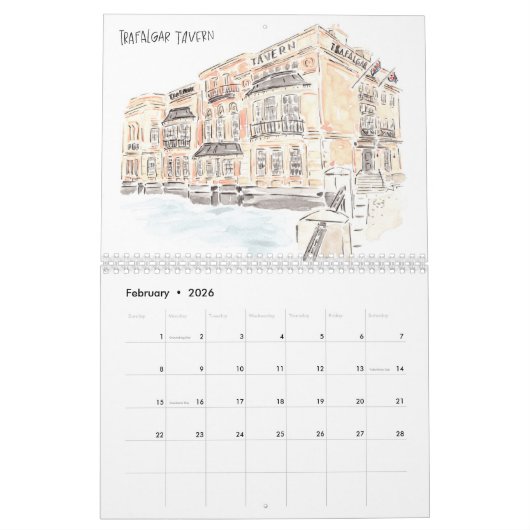 Londen Pubs Waterverf Kalender (Feb 2026)