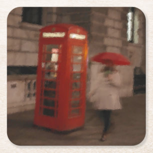 Londen - Rainy Day Phone Box - Umbrella Onderzette Kartonnen Onderzetters