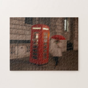 Londen - Rainy Day Red Phone Box / Umbrella Puzzle Legpuzzel