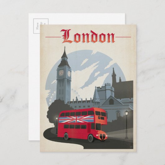 Londen - Red Bus Briefkaart (Voorkant / Achterkant)