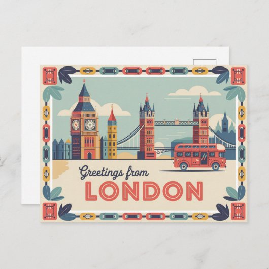 Londen Retro-stijl  Briefkaarten (Voorkant / Achterkant)
