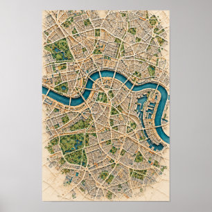 Londen Rivier Thames Luchtstadkaart Muurkunst Poster