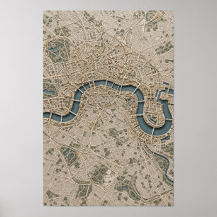 Londen Rivier Thames Vintage Luchtkaart Muurkunst Poster