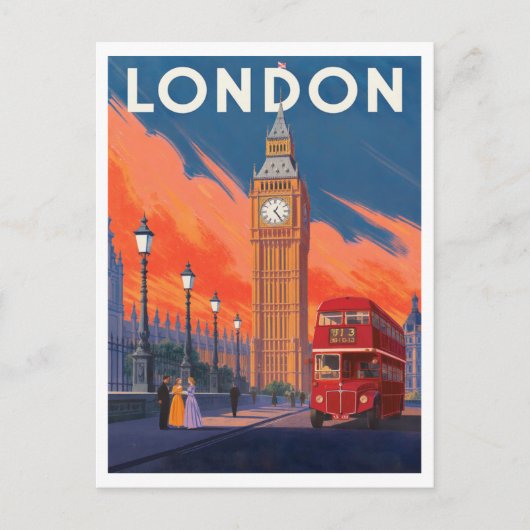 Londen Rode Bus Big Ben Kunst Briefkaart (Voorkant)