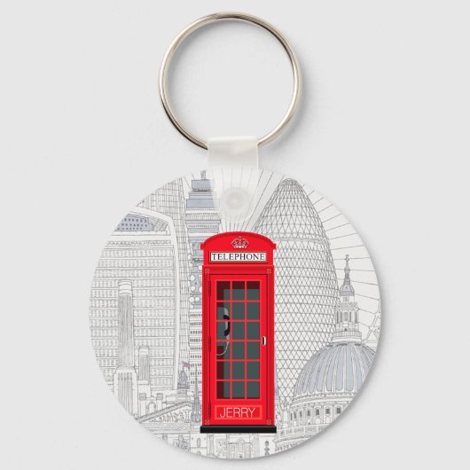 Londen Rode Telefooncel Silhouet met Aangepaste Na Sleutelhanger (Voorkant)