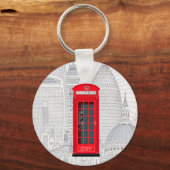 Londen Rode Telefooncel Silhouet met Aangepaste Na Sleutelhanger (Voorkant)