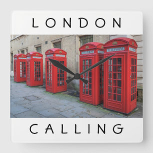 Londen rode telefooncellen vierkante wandklok