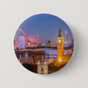 Londen Silhouet Big Ben Schitterende Ansichtkaart Ronde Button 5,7 Cm