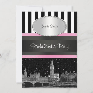 Londen Silhouet BW Zwart Wit Streep Roze Bachelore Kaart