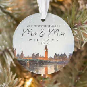 Londen Silhouet Eerste Kerstmis Als Meneer & Mevro Ornament
