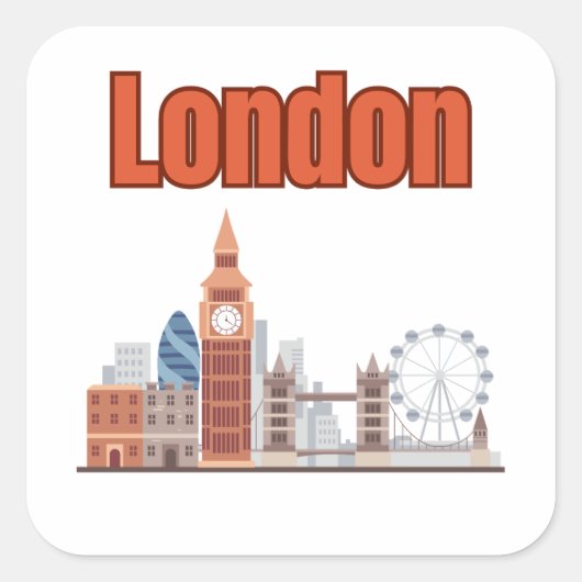 Londen Silhouet Grote Letter Vierkante Stickers (Voorkant)
