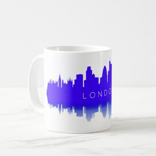 Londen Silhouet – Modern Blauw Koffiemok (Voorkant links)
