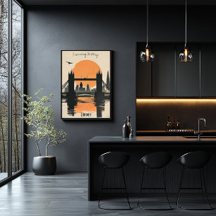 Londen Silhouet, Tower Bridge Zonsondergang Reflec Poster